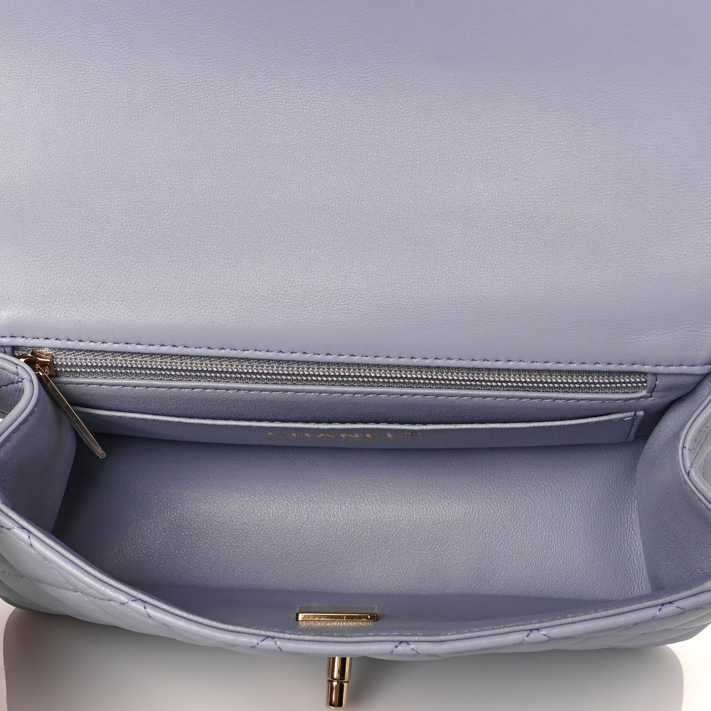 Lambskin Quilted Mini Top Handle Rectangular Flap Light Purple