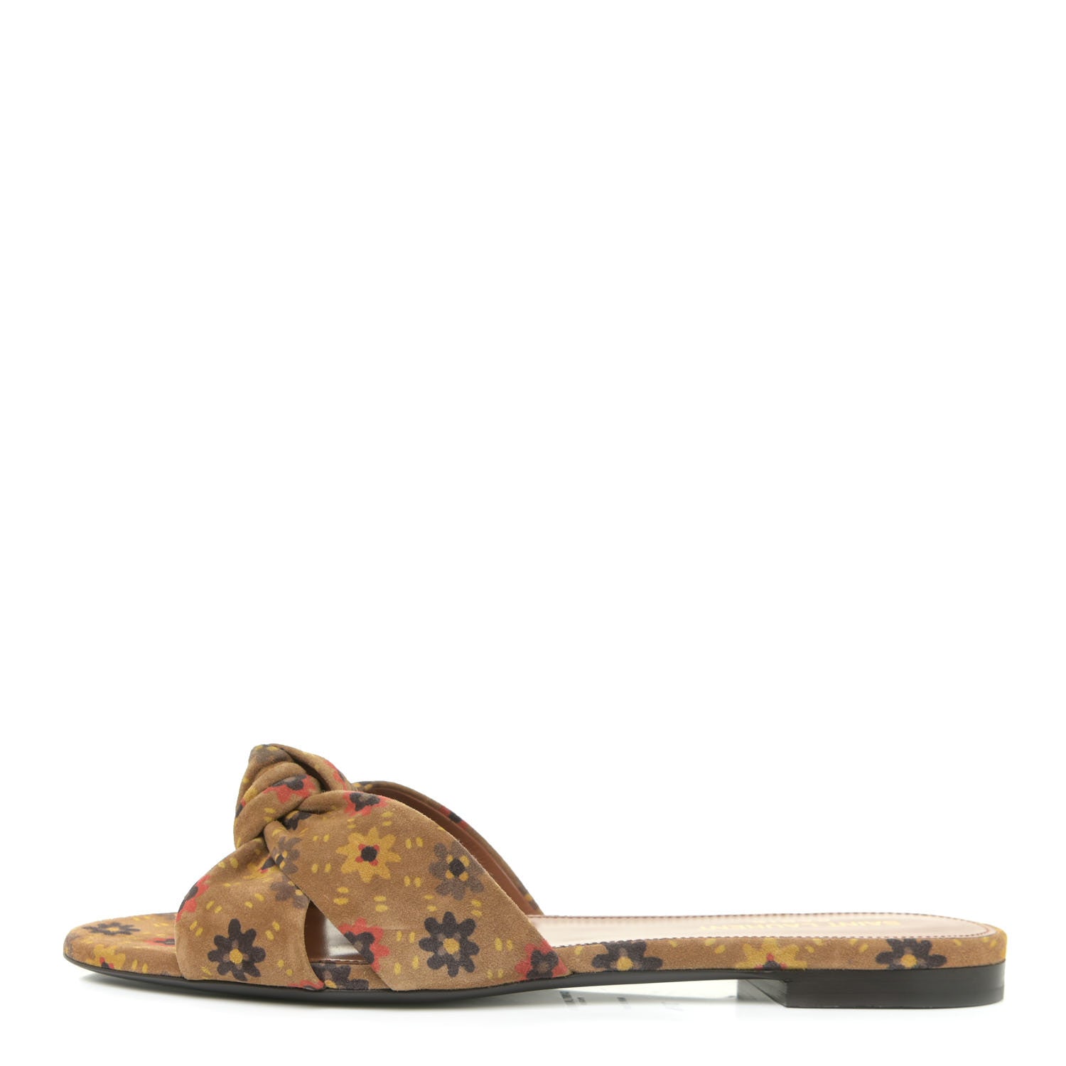 Saint Laurent Bianca Floral Suede Slide Sandals 37.5 Beige Multicolor 1 of 15