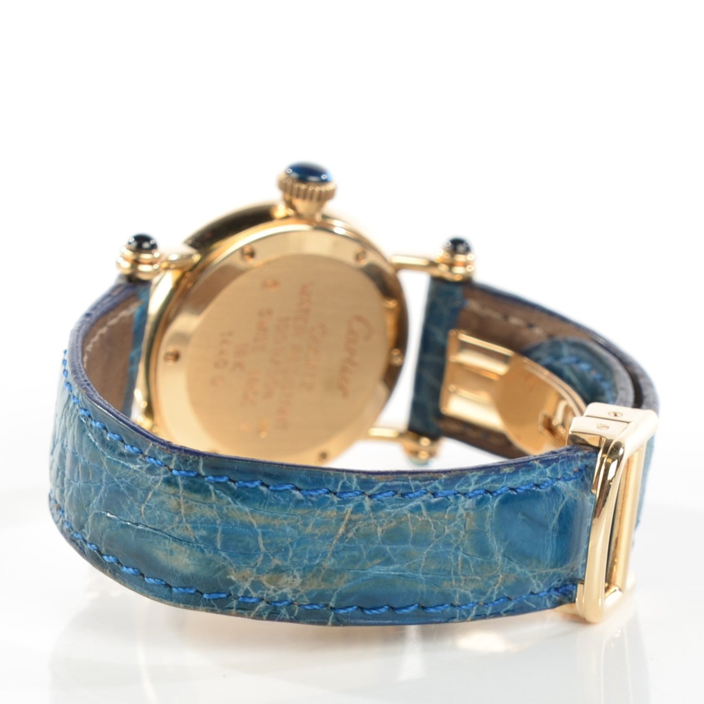18K Yellow Gold Alligator 28mm Diabolo Quartz Watch Blue