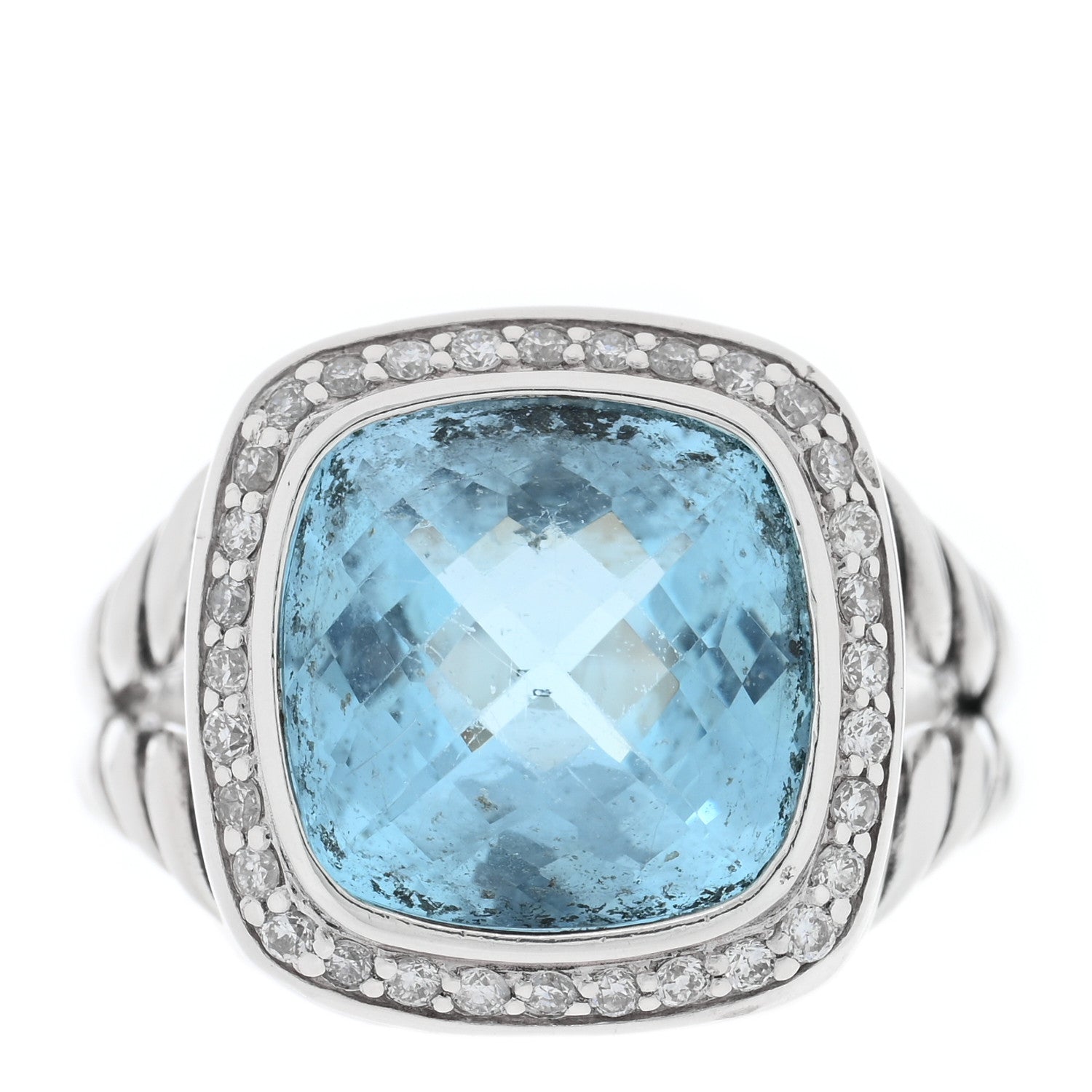 David Yurman Sterling Silver Diamond Blue Topaz 11mm Albion Ring 52 6 1 of 4