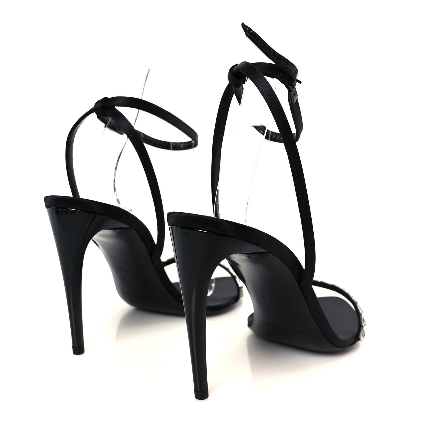 Crepe Satin Crystal New Nuit 90 Ankle Strap Sandals 38.5 Black