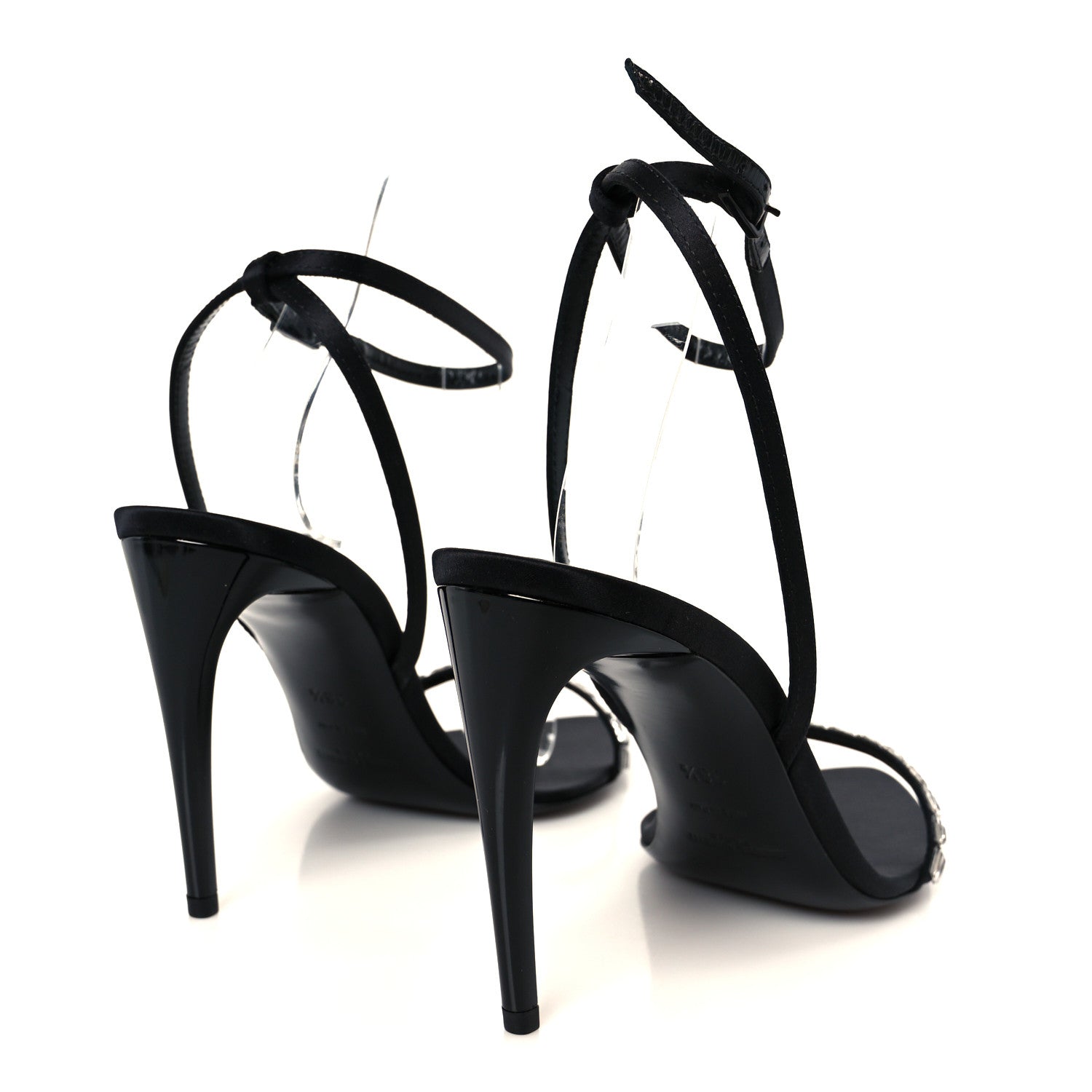 Saint Laurent Crepe Satin Crystal New Nuit 90 Ankle Strap Sandals 38.5 Black 5 of 10