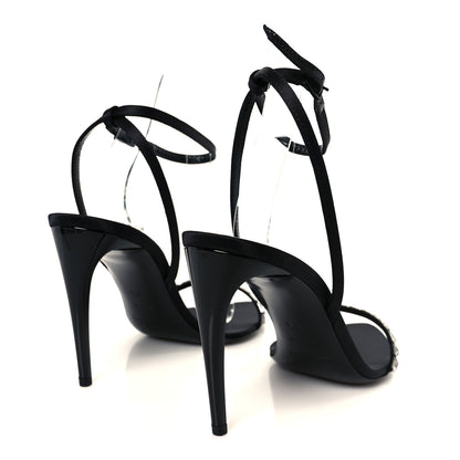 Saint Laurent Crepe Satin Crystal New Nuit 90 Ankle Strap Sandals 38.5 Black 5 of 10