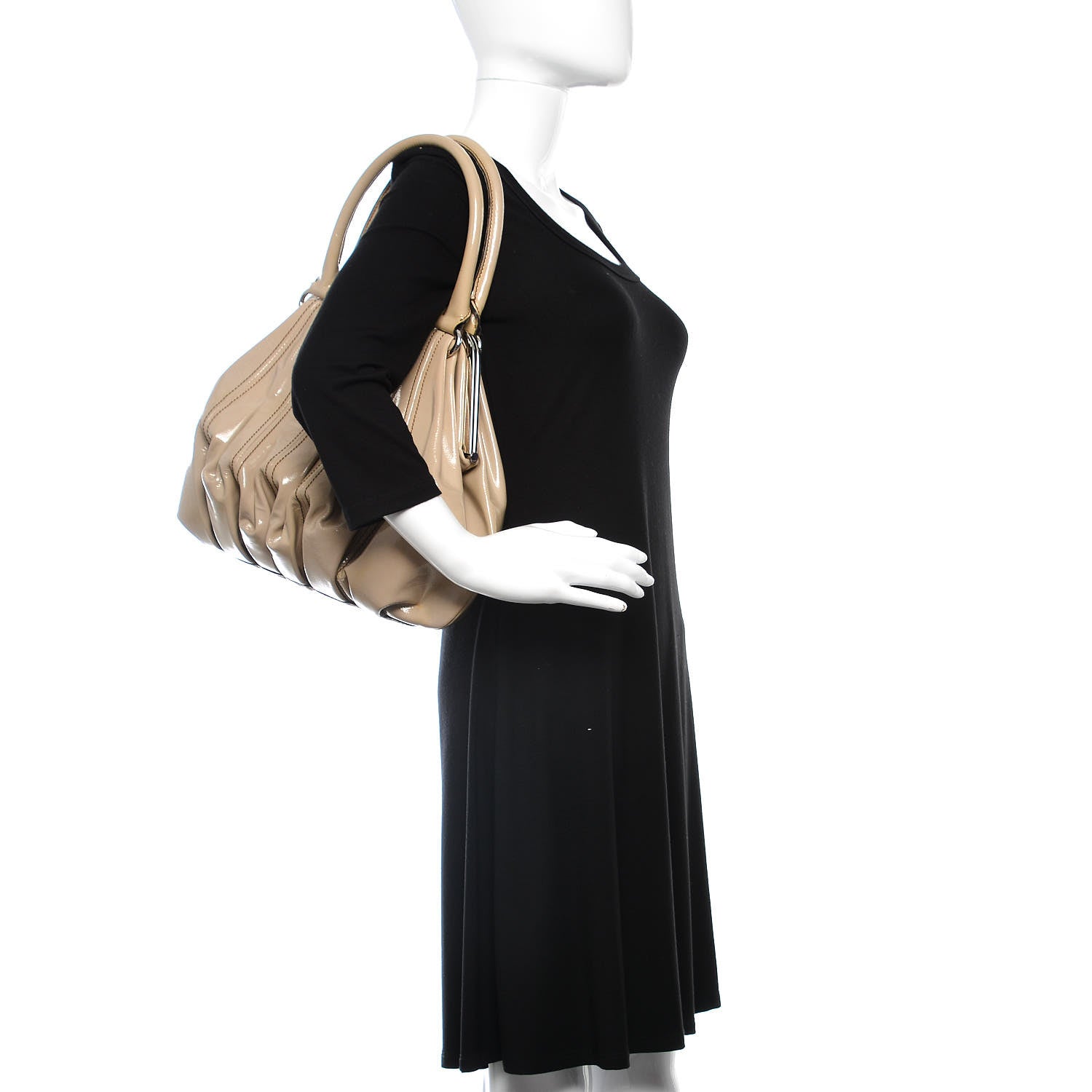 Alexander McQueen Patent Elvie Satchel Beige 2 of 10
