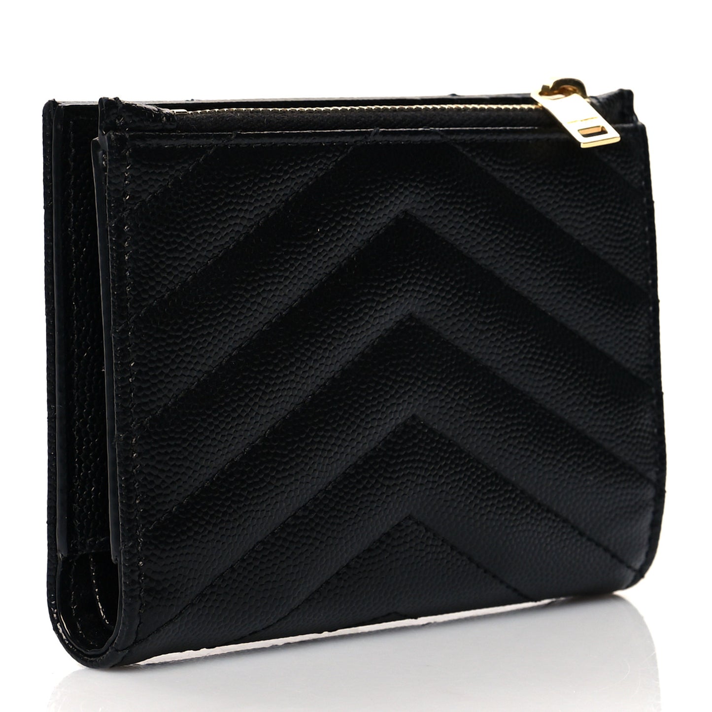 Grain De Poudre Matelasse Chevron Monogram Zipped Two-Part Wallet Black