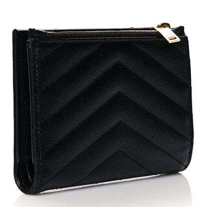 Saint Laurent Grain De Poudre Matelasse Chevron Monogram Zipped Two-Part Wallet Black 3 of 8
