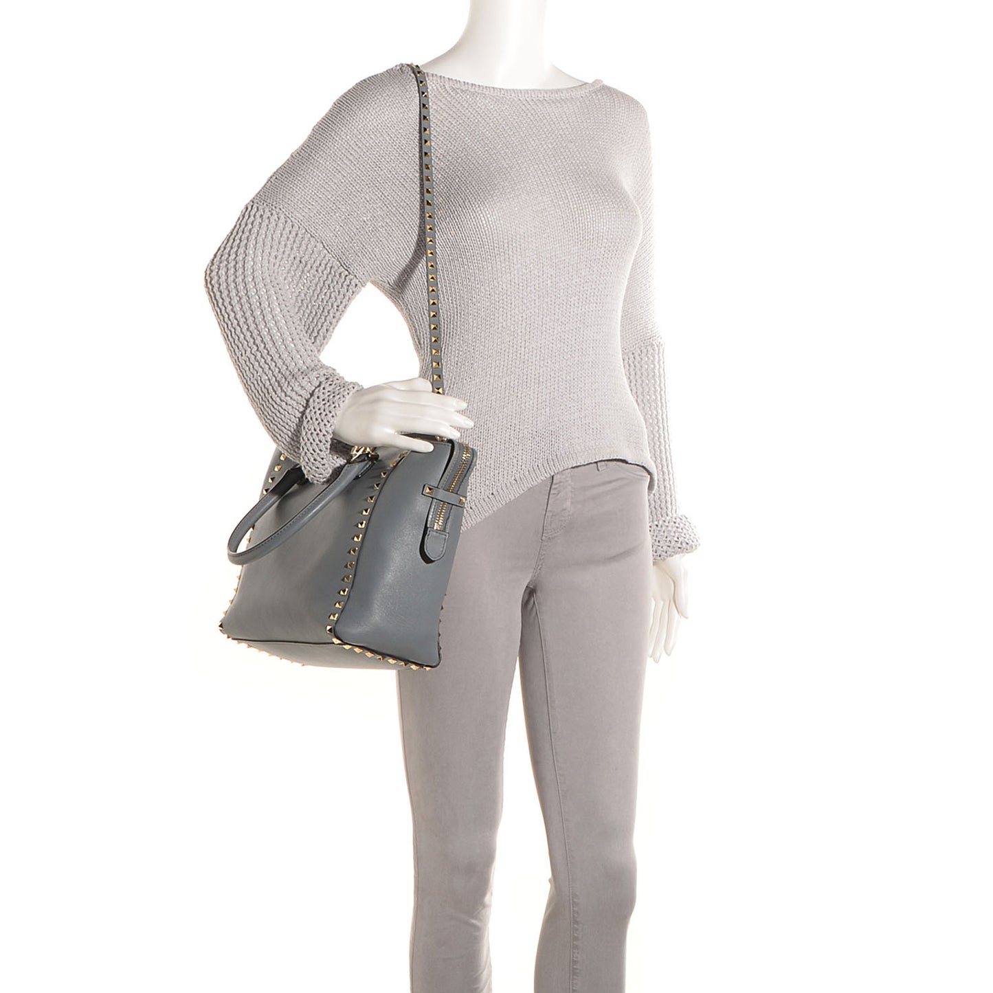 Vitello Rockstud Double Handle Tote Stone