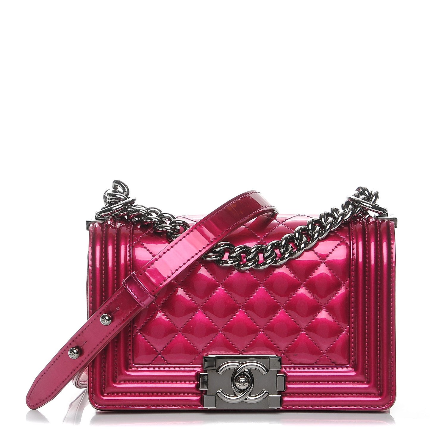 Metallic Patent Quilted Small Boy Flap Fuchsia