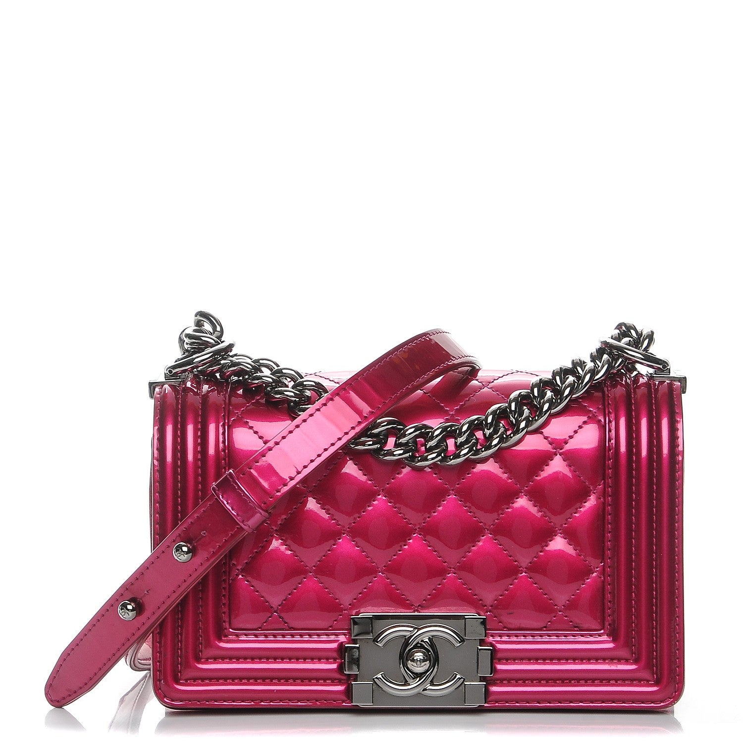 Chanel Metallic Patent Quilted Small Boy Flap Fuchsia 1 of 11