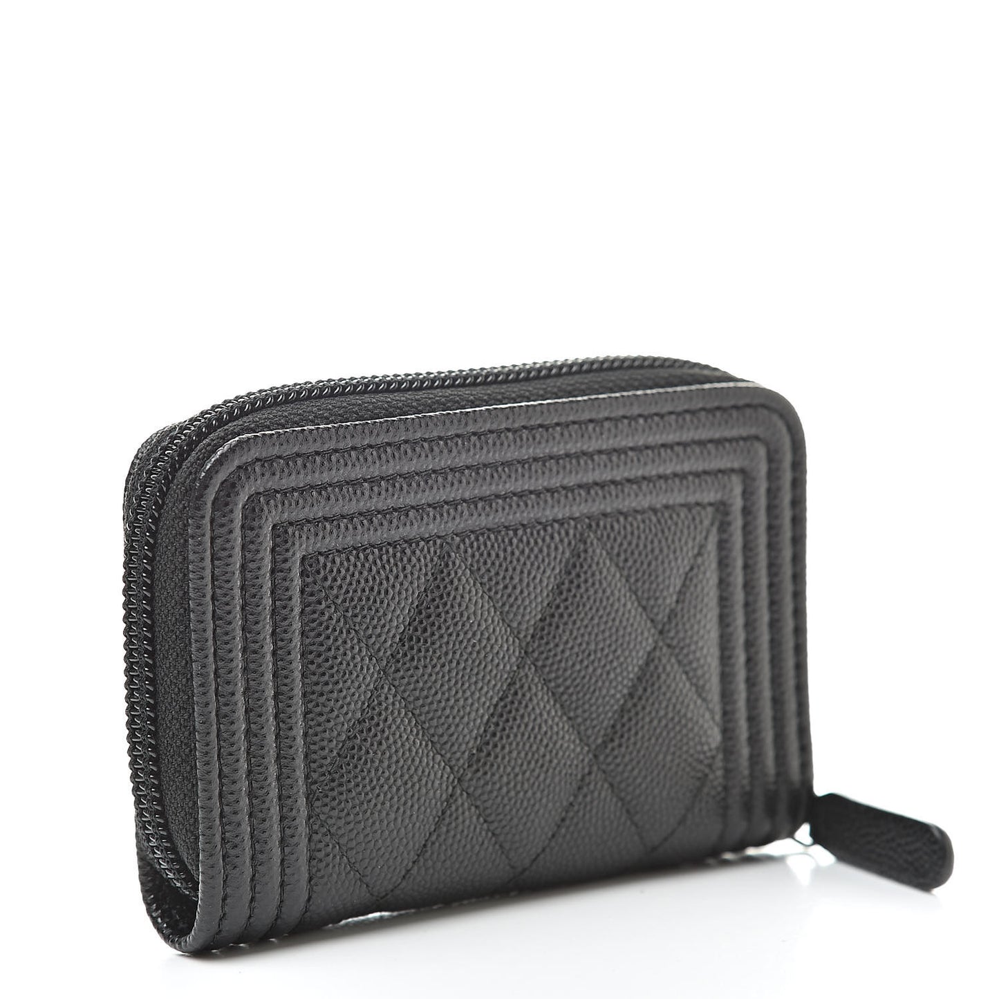 Caviar Quilted Boy Zip Around Coin Purse Wallet Black