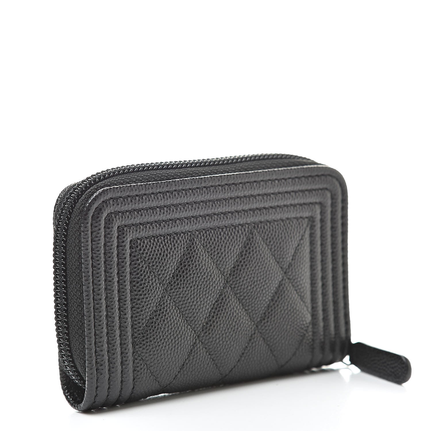 Chanel Caviar Quilted Boy Zip Around Coin Purse Wallet Black 3 of 9