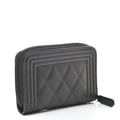 Chanel Caviar Quilted Boy Zip Around Coin Purse Wallet Black 3 of 9
