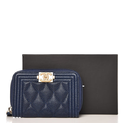 Chanel Caviar Quilted Boy Zip Around Coin Purse Wallet Dark Blue 8 of 8