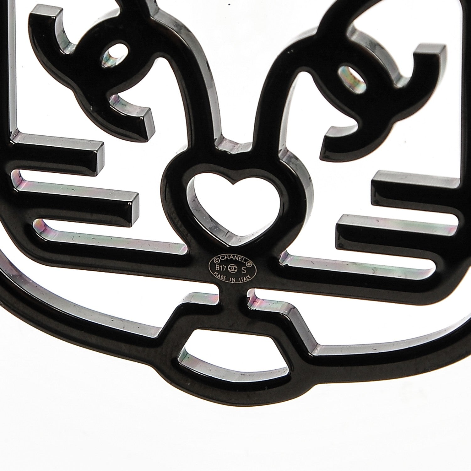 Chanel Crystal CC Emoji Robot Cat Lanyard Necklace Black Silver