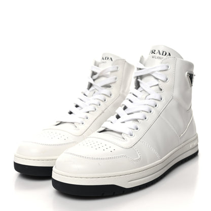 Prada Vitello Rois Triangle Womens Downtown High Top 30mm Sneakers 41 White Black 3 of 8