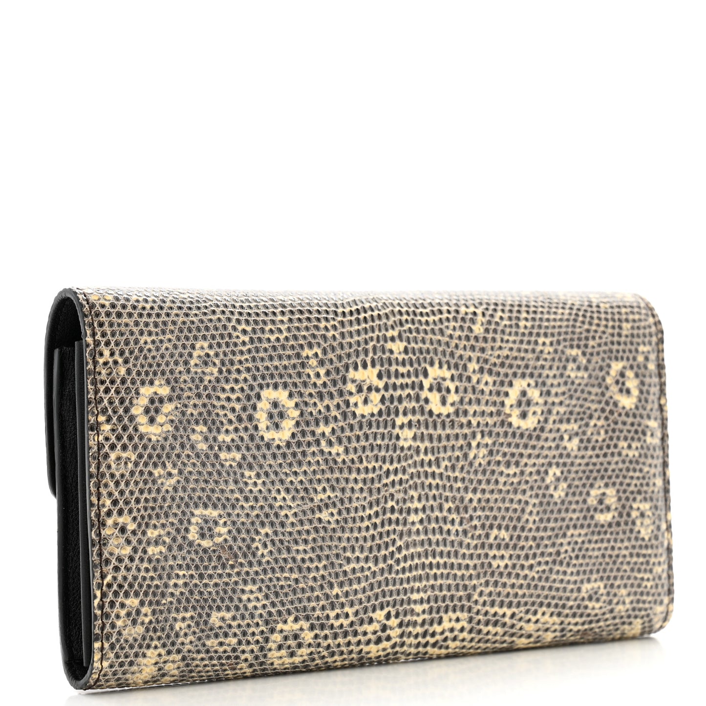Calfskin Lizard Long Madame Polo Clutch Black