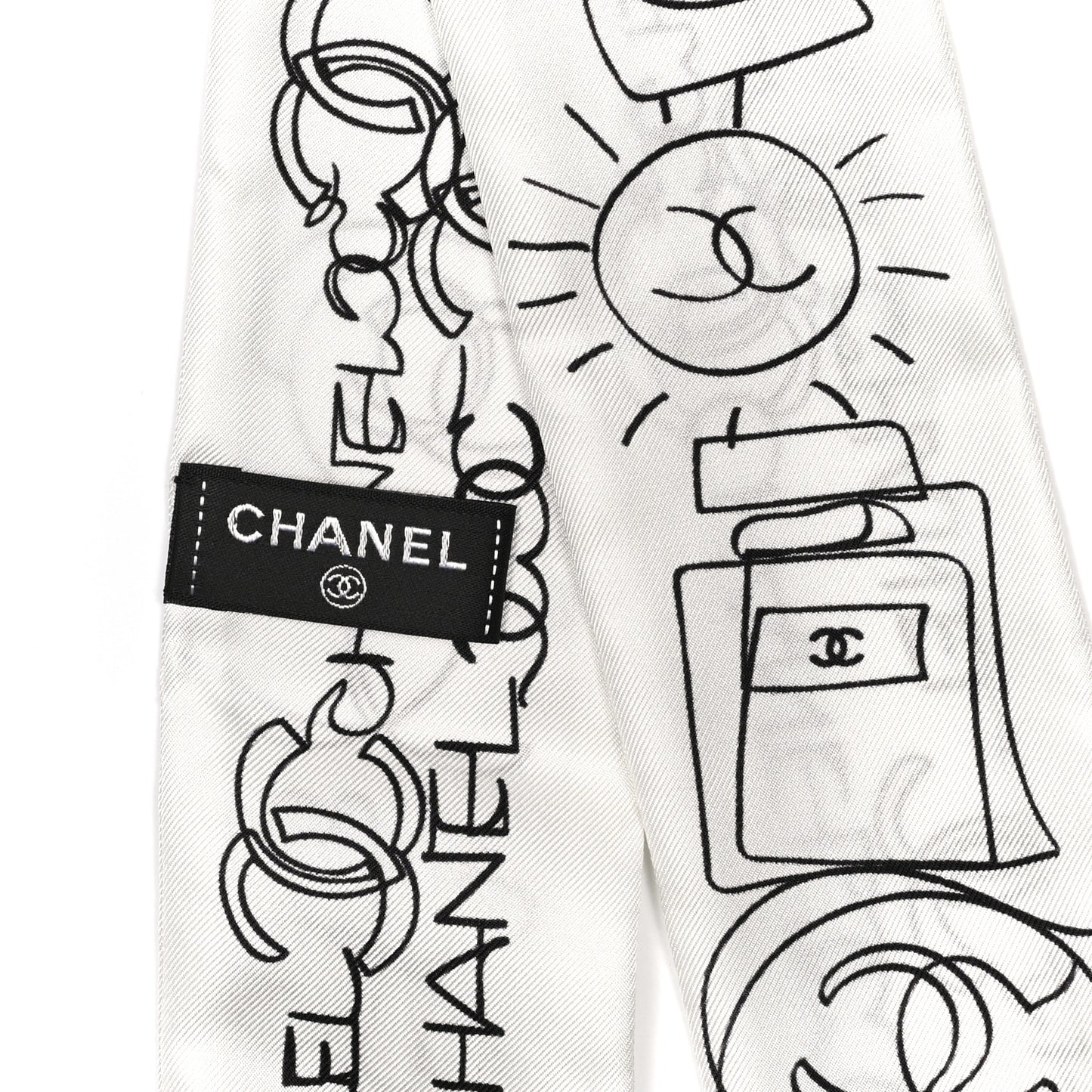 Silk Slim Bandeau Scarf White Black