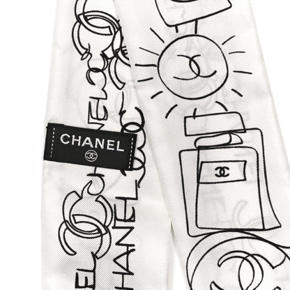 Chanel Silk Slim Bandeau Scarf White Black 2 of 3