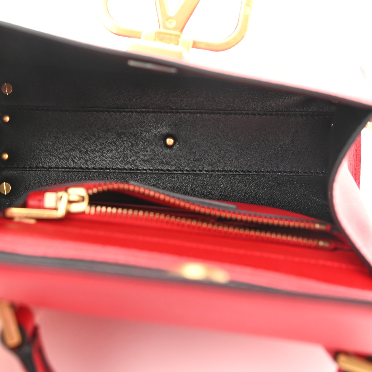 Grainy Calfskin Small VSling Top Handle Bag Rouge Pur Cerise
