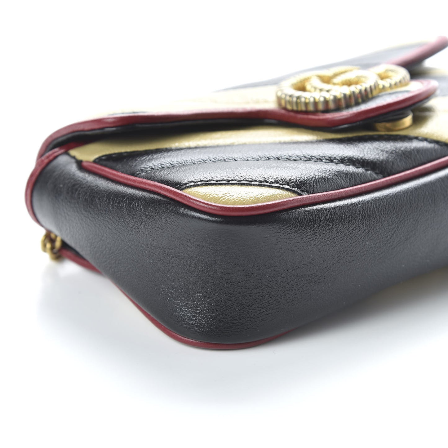 Vintage Effect Calfskin Matelasse Diagonal Striped Super Mini Torchon GG Marmont Shoulder Bag Black Beige