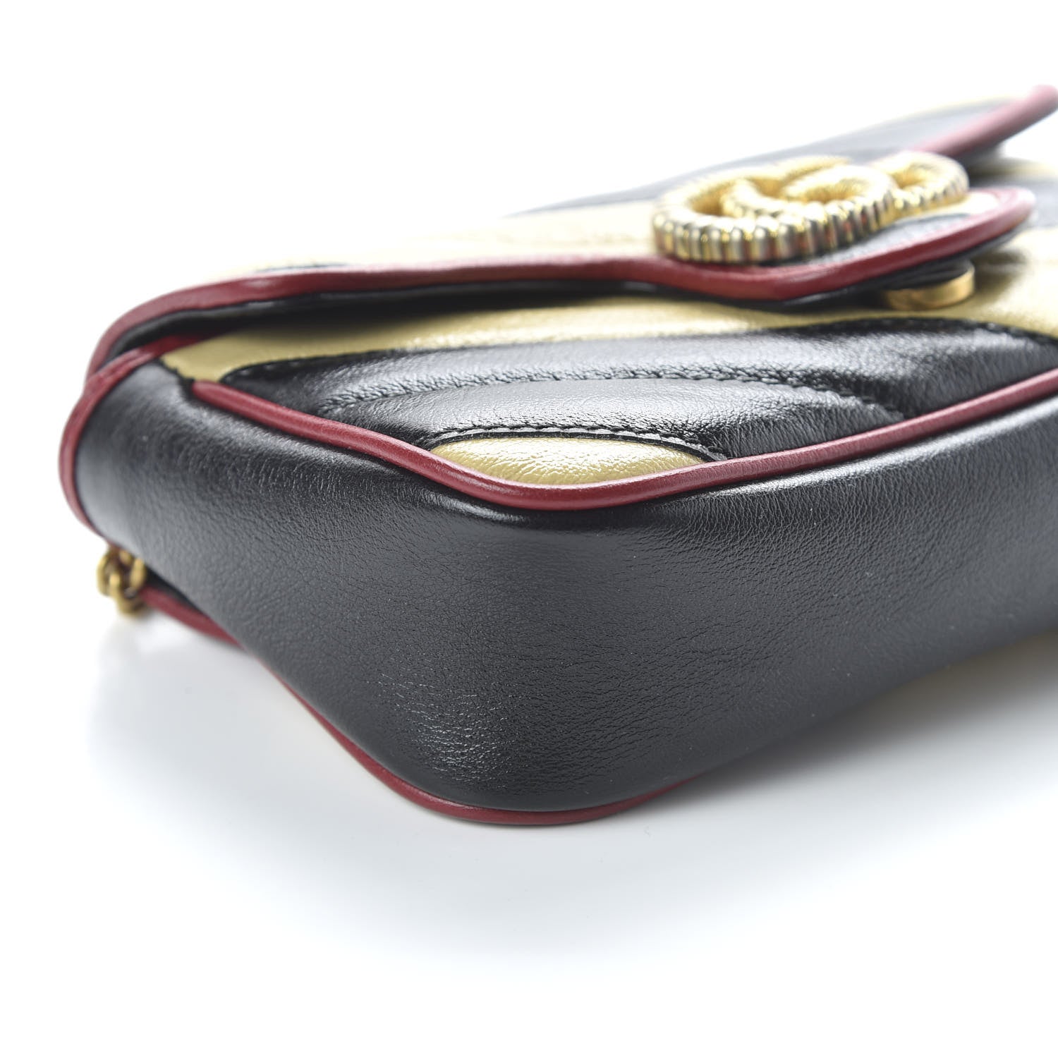 Gucci Vintage Effect Calfskin Matelasse Diagonal Striped Super Mini Torchon GG Marmont Shoulder Bag Black Beige 5 of 10