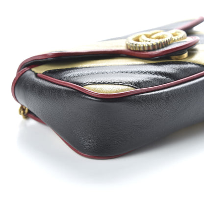 Gucci Vintage Effect Calfskin Matelasse Diagonal Striped Super Mini Torchon GG Marmont Shoulder Bag Black Beige 5 of 10