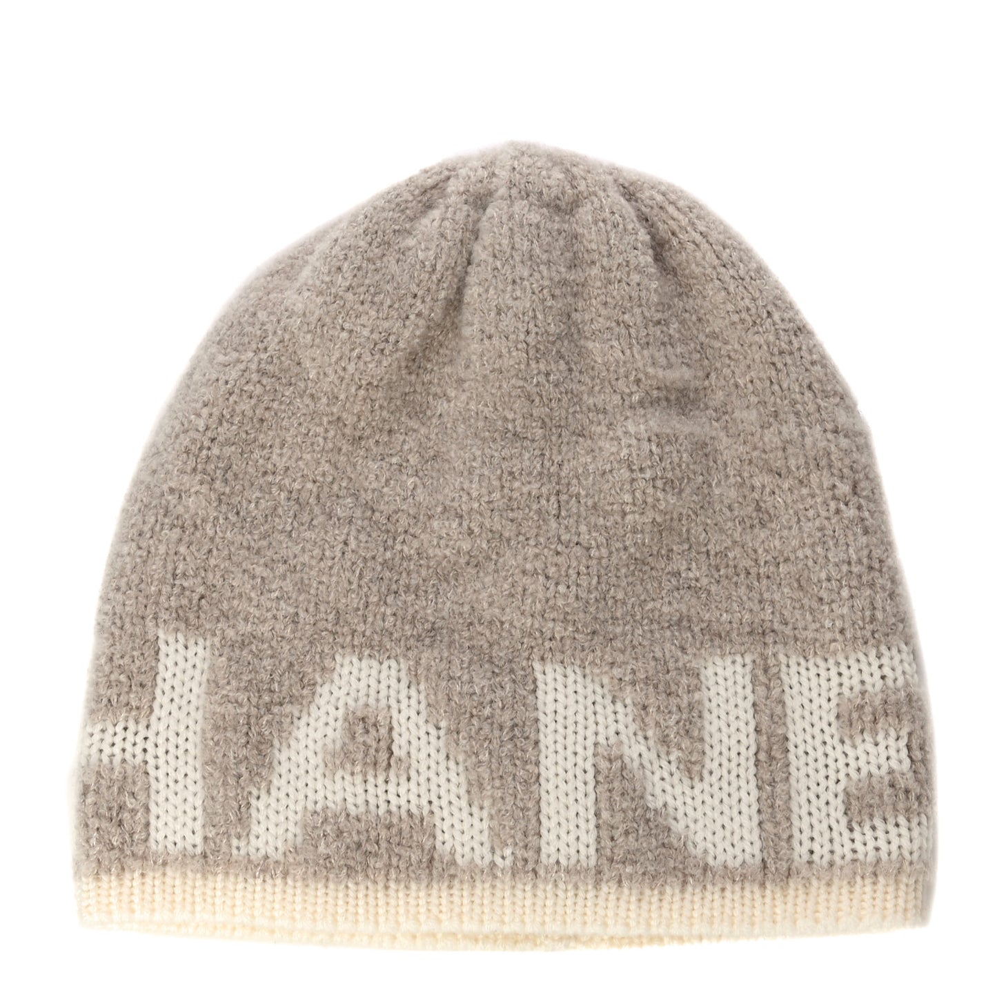 Cashmere Wool Silk Logo Beanie Hat Beige White