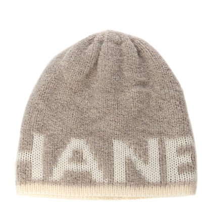 Chanel Cashmere Wool Silk Logo Beanie Hat Beige White 1 of 8