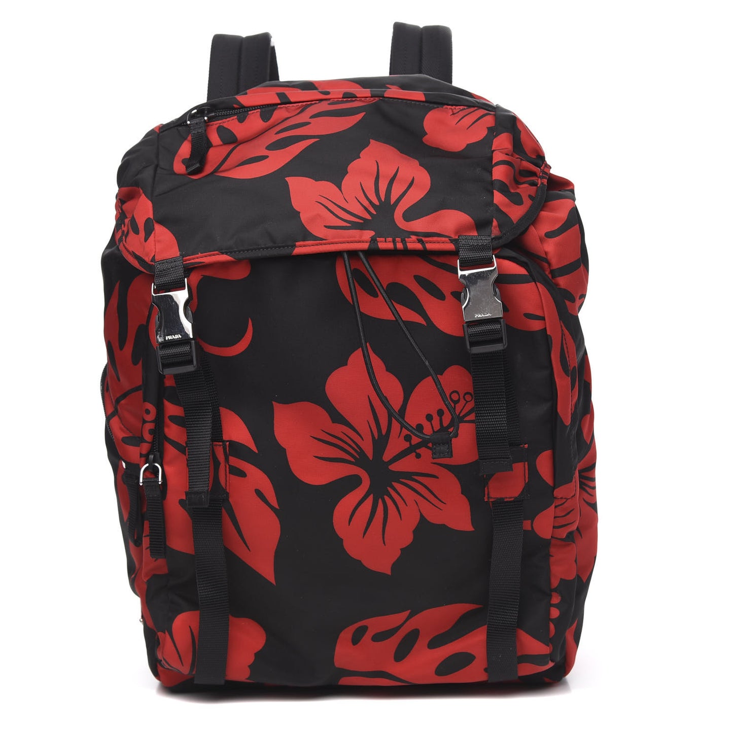 Tessuto Hibiscus Print Double Buckle Backpack Black Rosso
