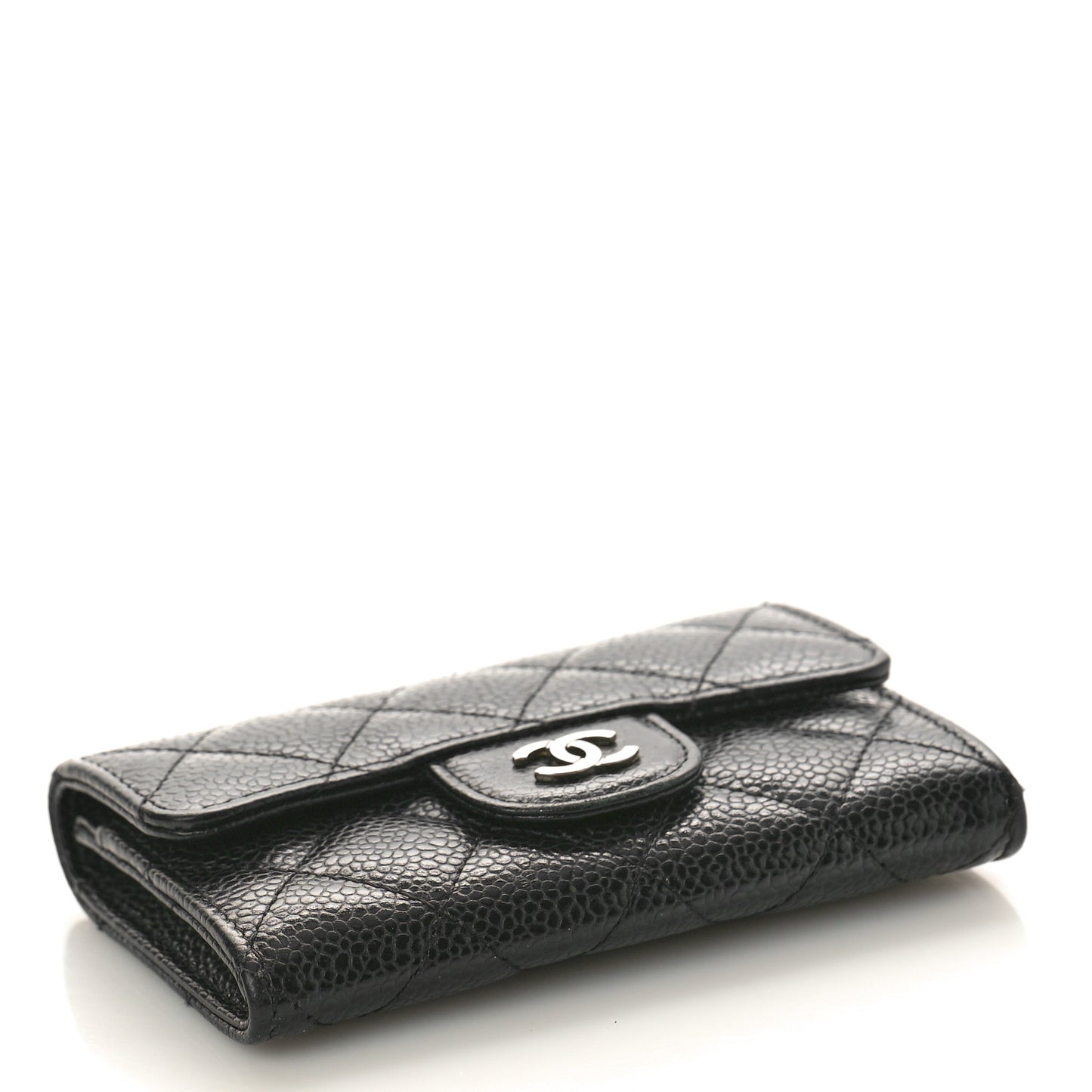 Caviar Quilted Flap Card Holder Wallet Black