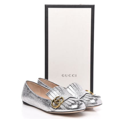 Gucci Galassia GG Marmont Fringe Flats 38 Argento 9 of 9