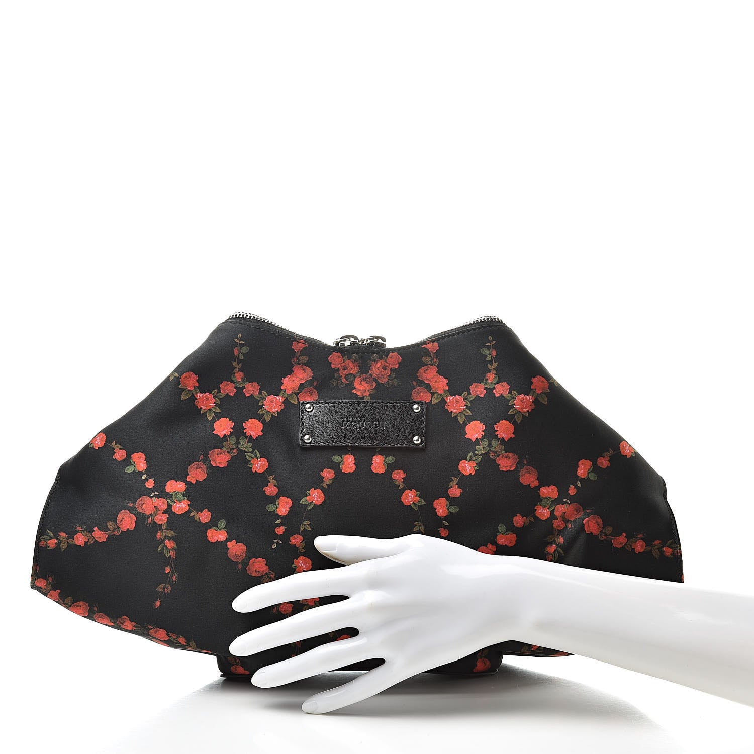 Alexander McQueen Silk Printed Roses De Manta Clutch Black Red 2 of 7