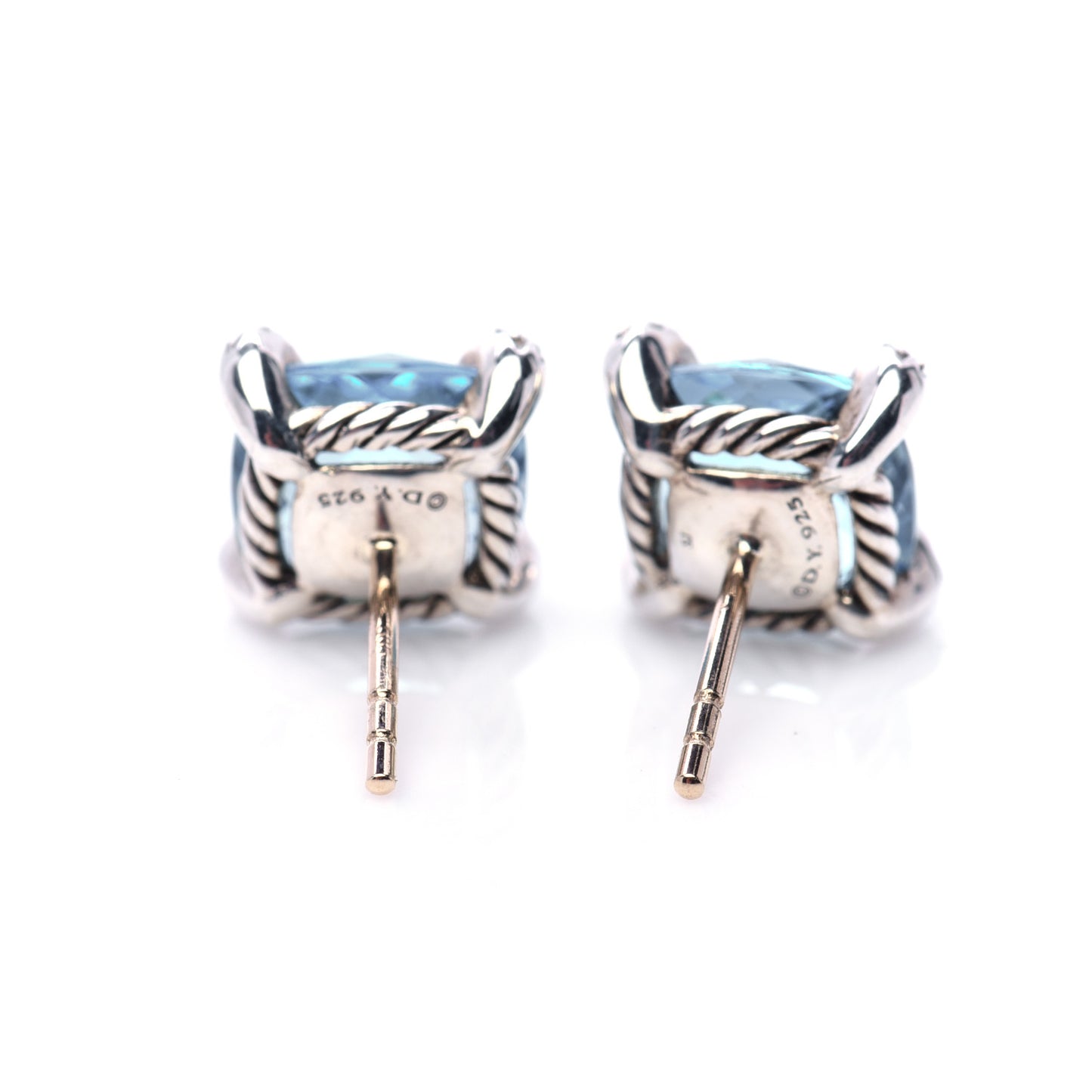 Sterling Silver Diamond Blue Topaz 9mm Chatelaine Earrings
