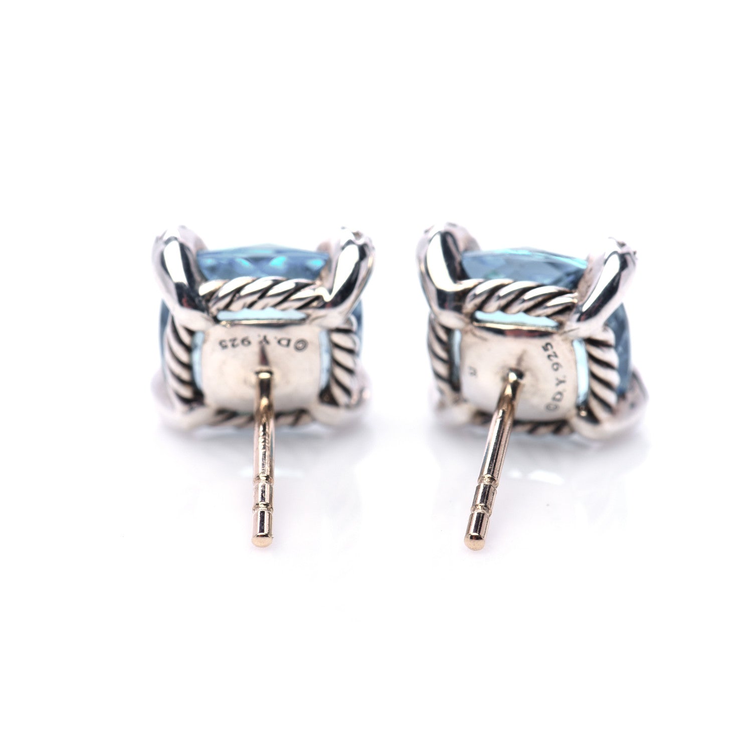 David Yurman Sterling Silver Diamond Blue Topaz 9mm Chatelaine Earrings 4 of 6
