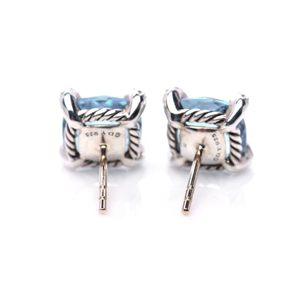 David Yurman Sterling Silver Diamond Blue Topaz 9mm Chatelaine Earrings 4 of 6