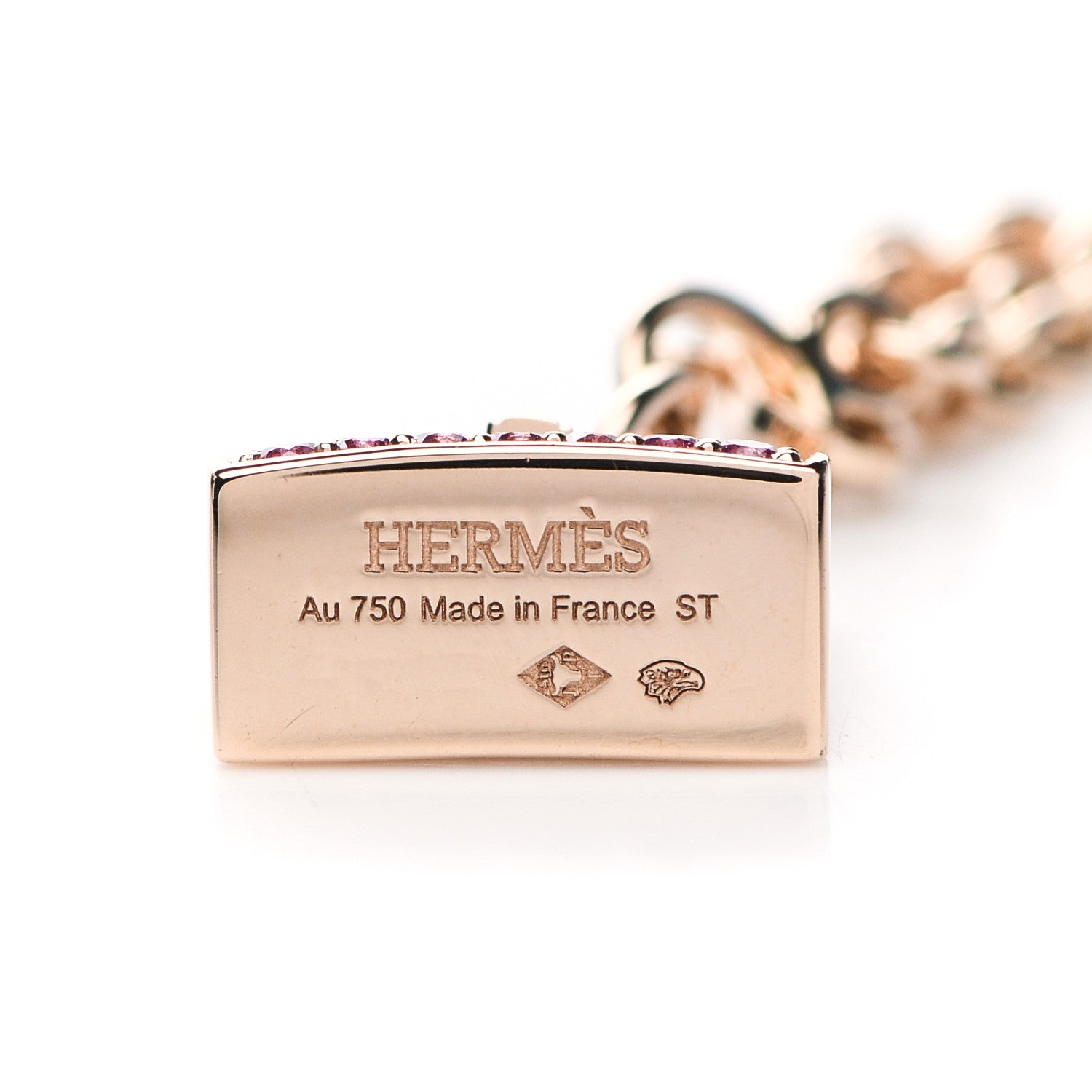 Hermes 18K Rose Gold Pink Sapphire Kelly Amulettes Bracelet ST 4 of 5