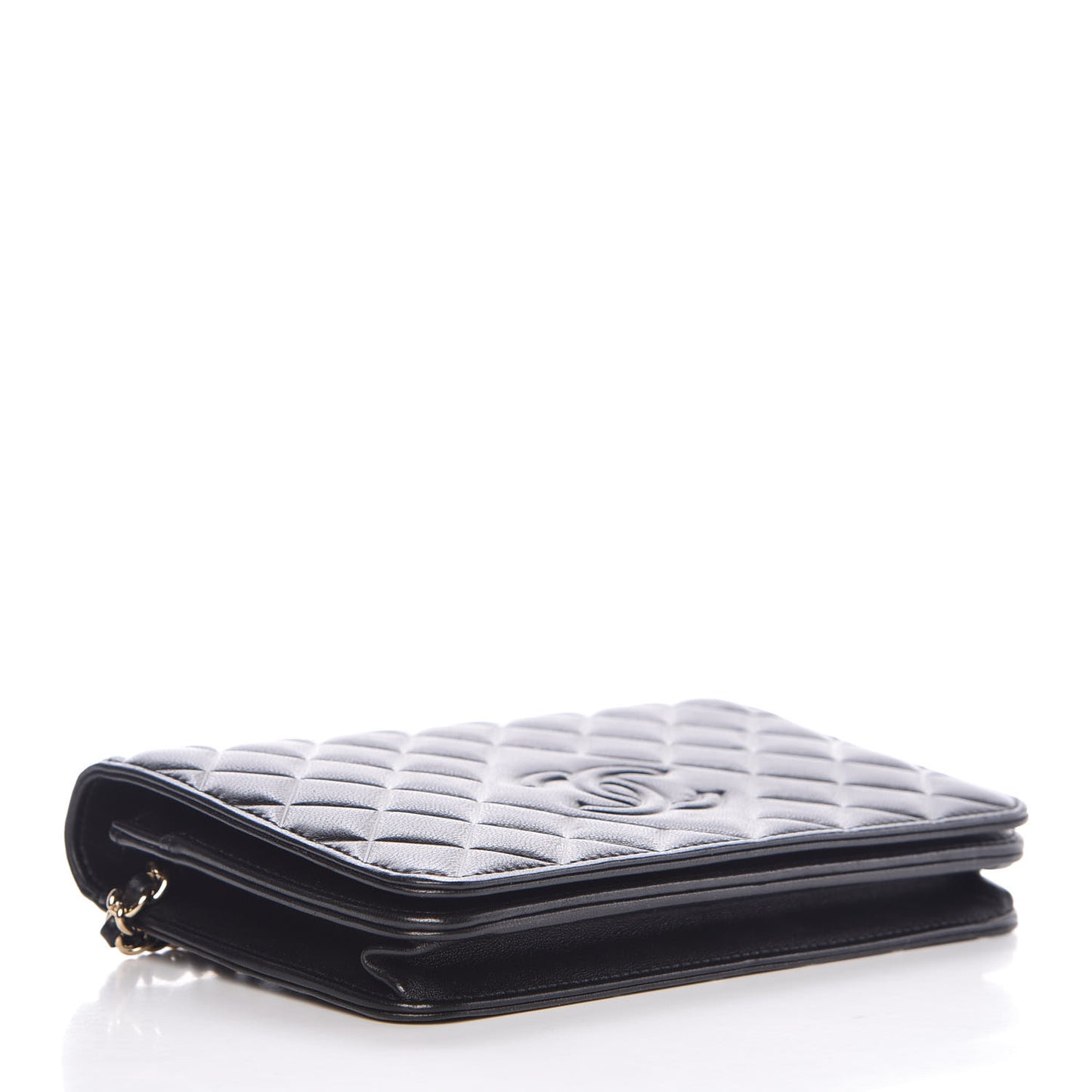 Goatskin Quilted Diamond CC Wallet On Chain WOC Black
