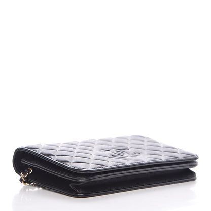 Chanel Goatskin Quilted Diamond CC Wallet On Chain WOC Black 4 of 13