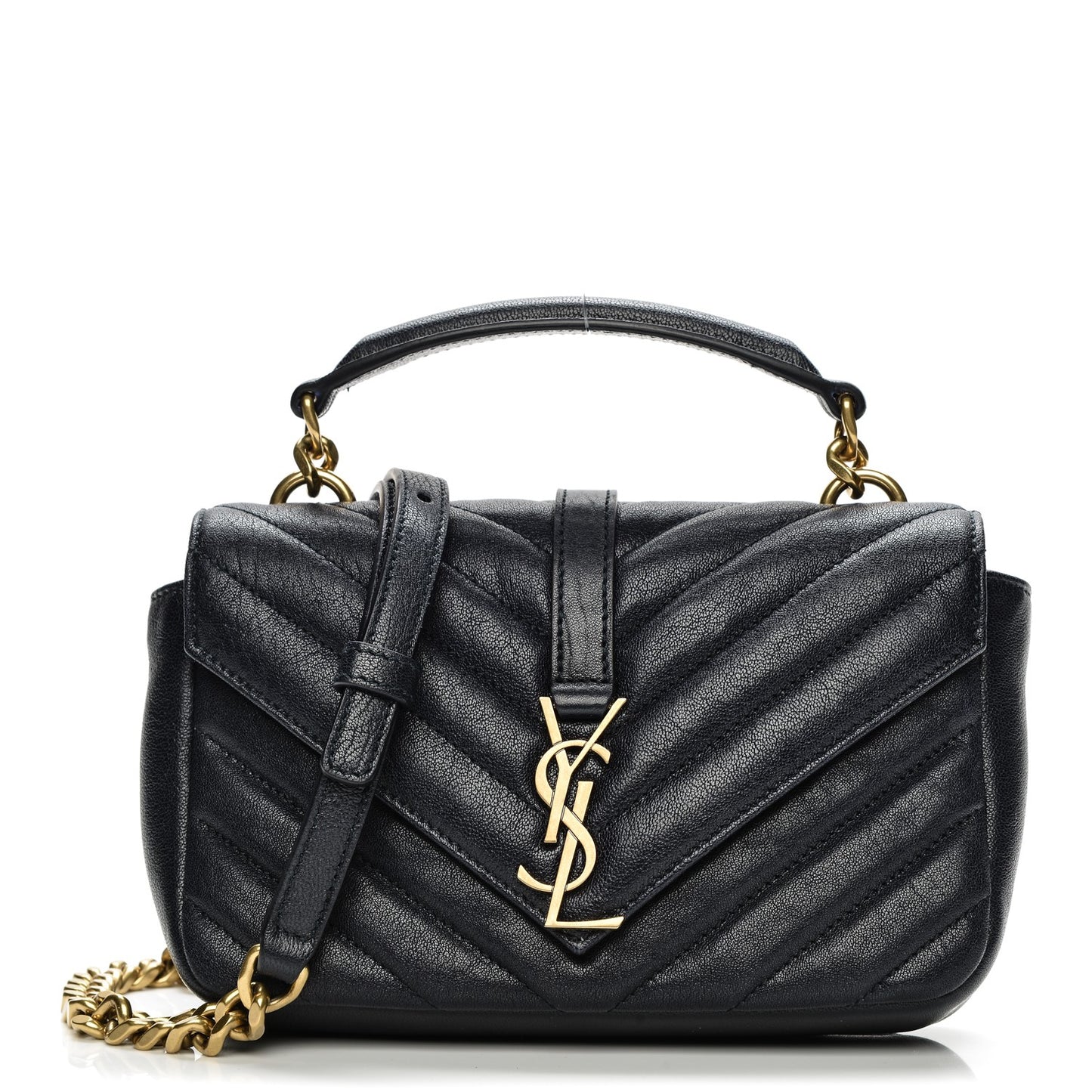 Sheepskin Matelasse Chevron Monogram College Chain Wallet Deep Marine