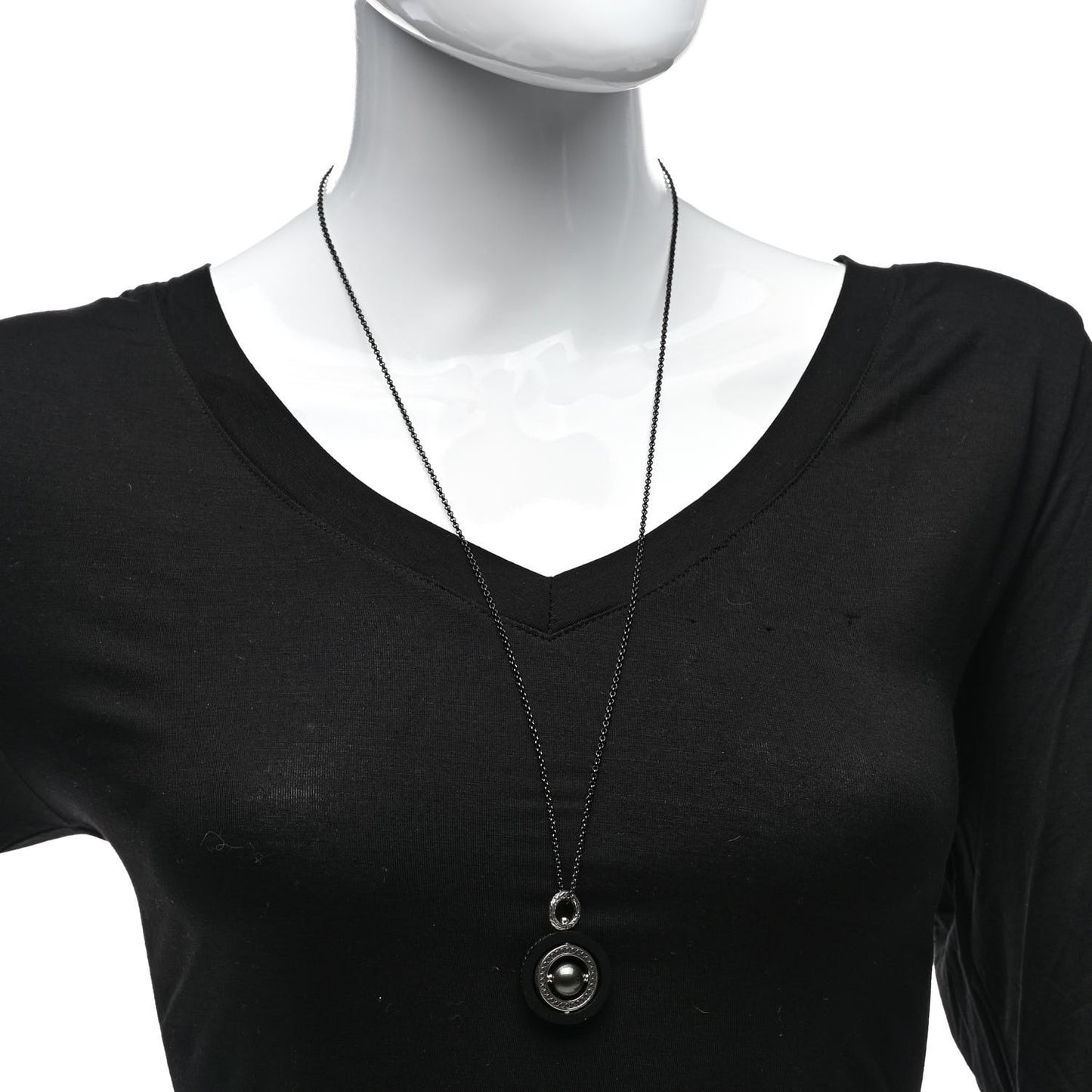 Sterling Silver PVD Tahitian Pearl Moon Door Necklace
