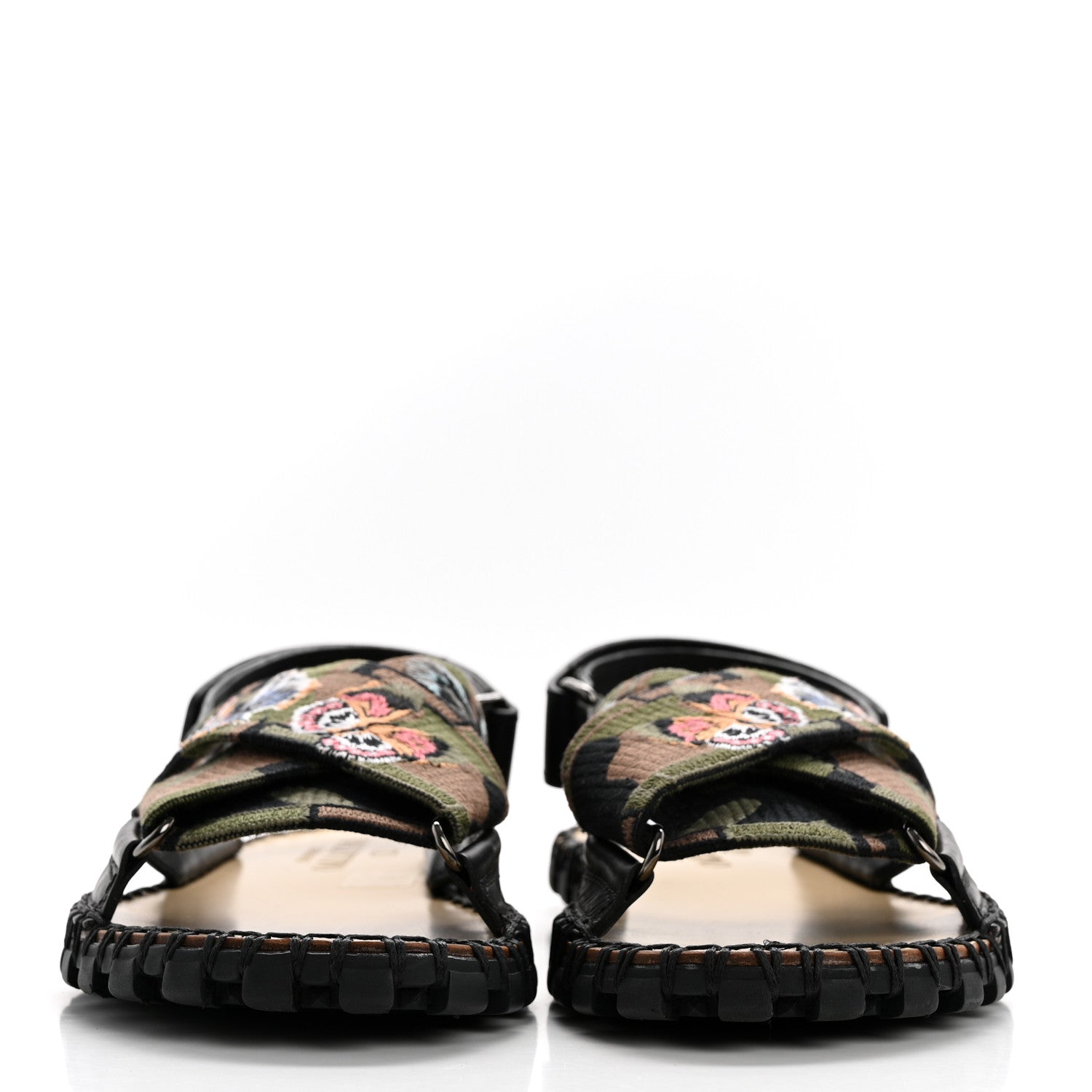 Valentino Garavani Canvas Camo Butterfly Embroidered Slide Sandals 41 Green Multicolor 2 of 9