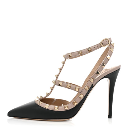 Valentino Garavani Calfskin Nappa Rockstud Ankle Strap 100mm Pumps 40 Black Poudre 1 of 9