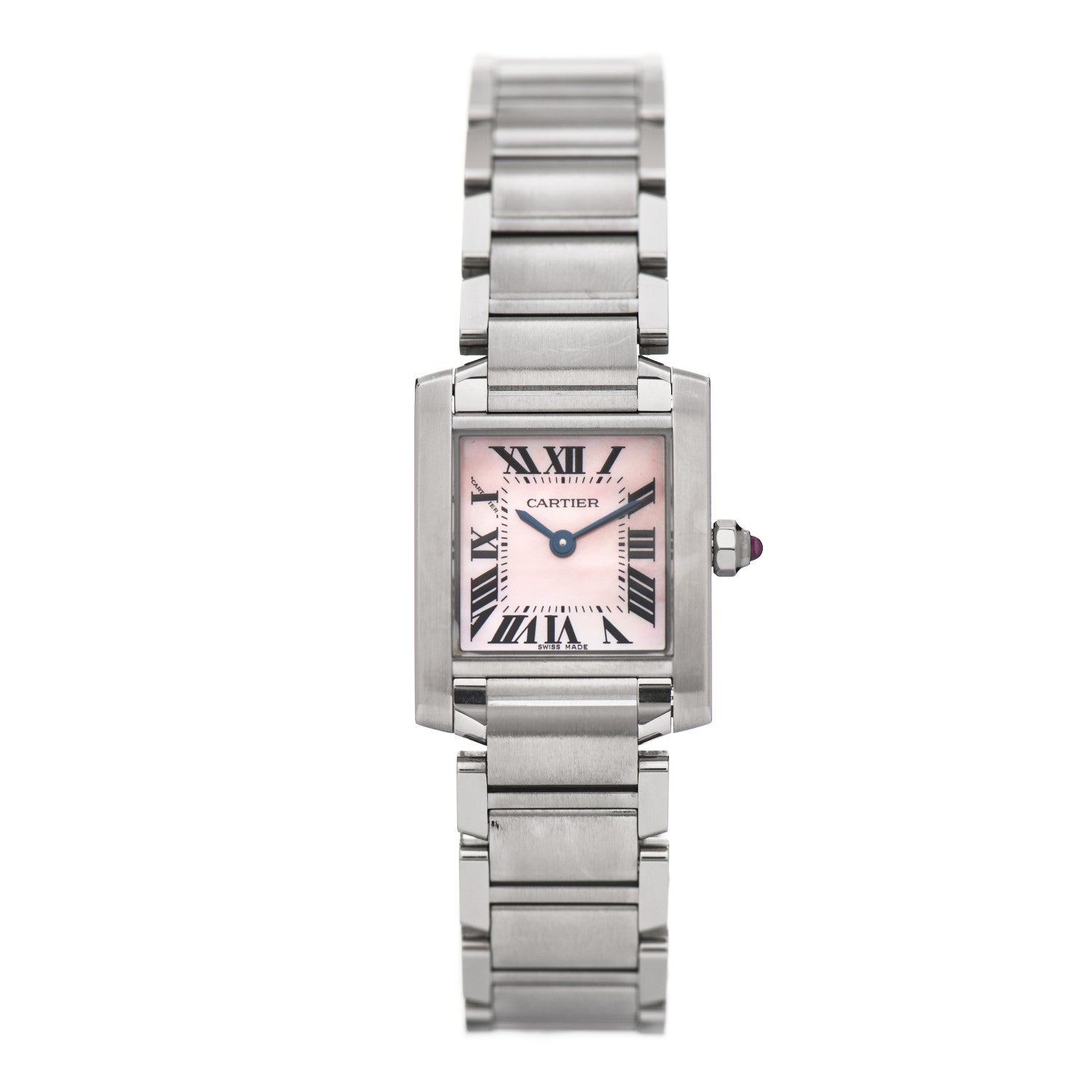 Cartier Stainless Steel Pink Mother of Pearl 20mm Tank Francaise Quartz Watch 1 of 4