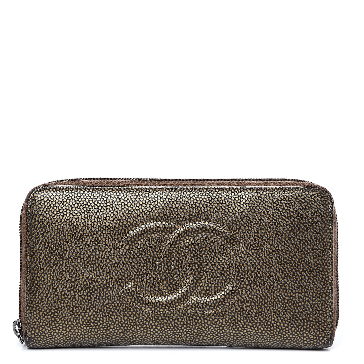 Metallic Caviar Large Timeless CC Zip Around Wallet Bronze