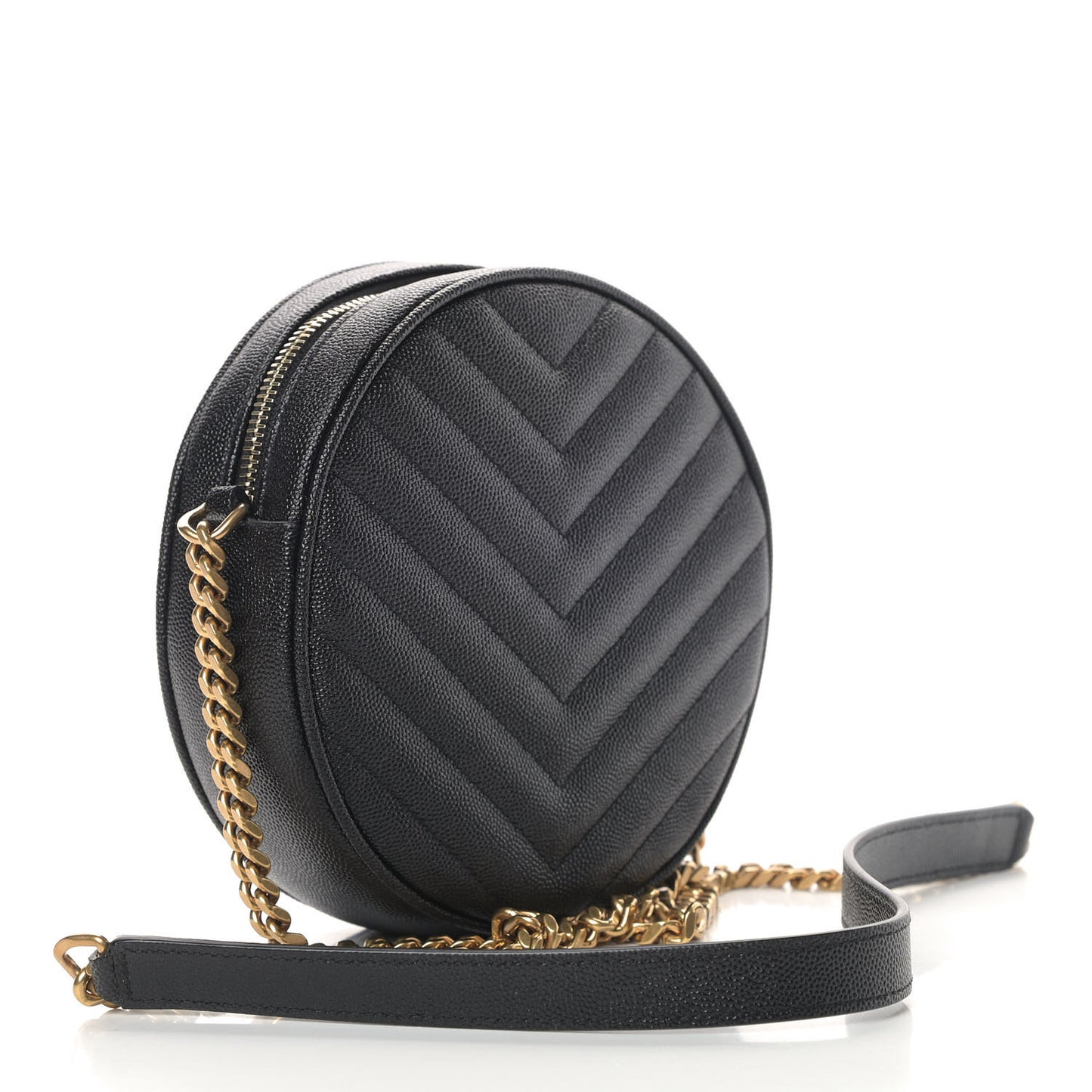 Grain De Poudre Matelasse Chevron Quilted Round Vinyle Camera Bag Black