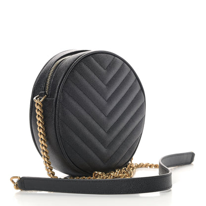 Saint Laurent Grain De Poudre Matelasse Chevron Quilted Round Vinyle Camera Bag Black 3 of 9