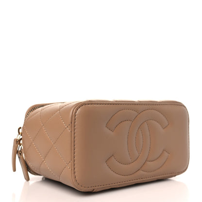 Chanel Lambskin Quilted Metal Small Top Handle Vanity Case With Chain Beige 4 of 10