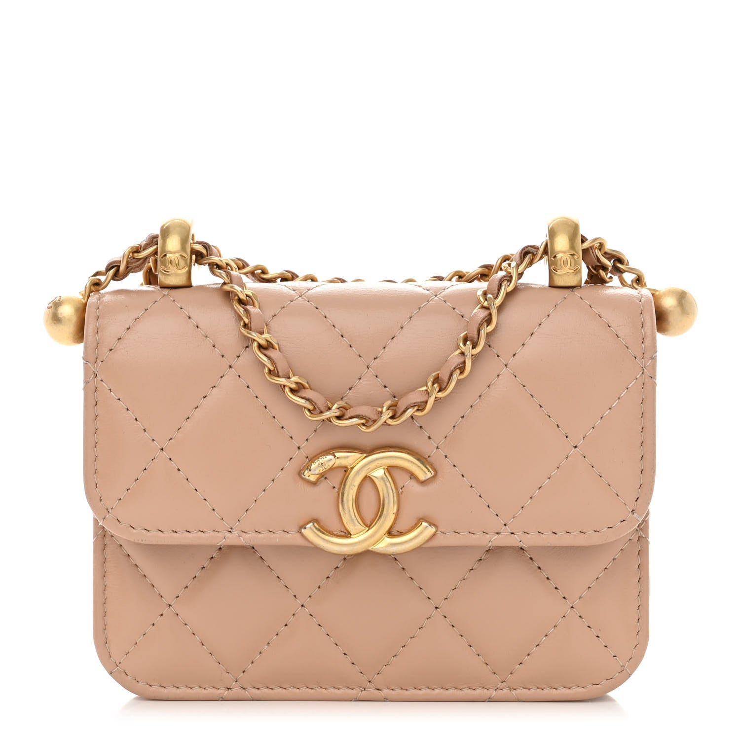 Chanel Calfskin Quilted Perfect Fit Coin Purse With Chain Beige 1 of 12