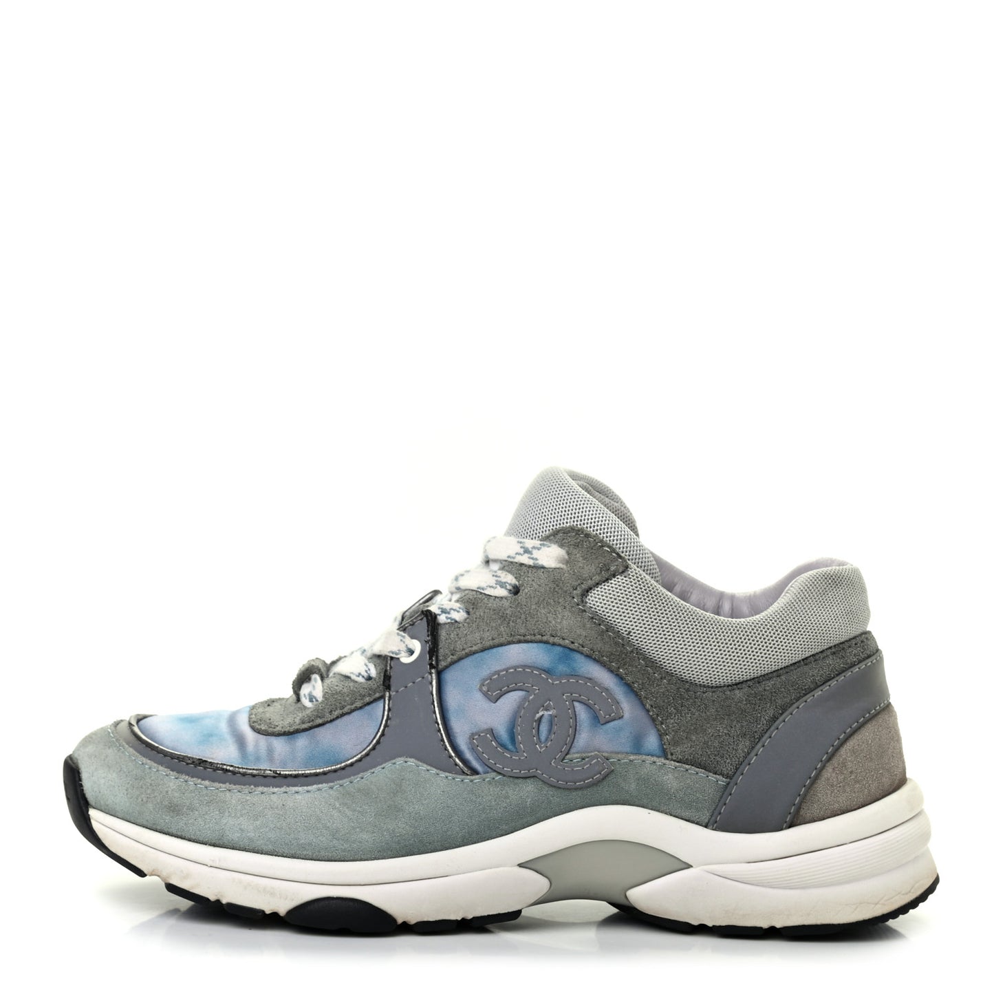 Nylon Lambskin Suede Calfskin CC Sneakers 36 Blue Grey White