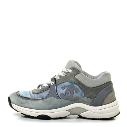Chanel Nylon Lambskin Suede Calfskin CC Sneakers 36 Blue Grey White 1 of 8